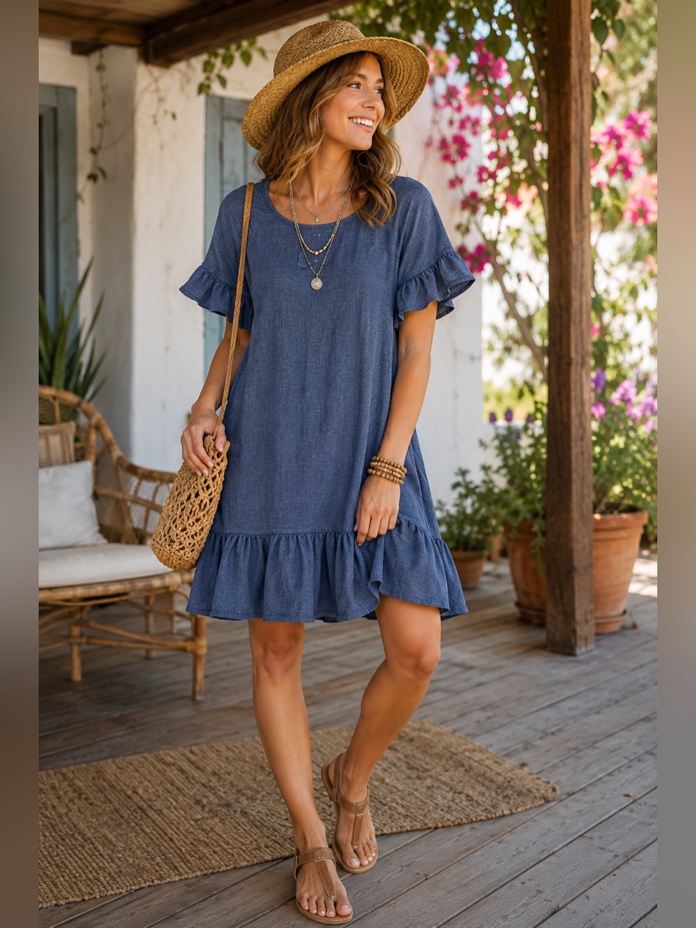 Max Studio Navy Blue Ruffle Hem Dress